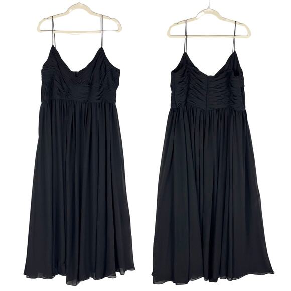 Mac Duggal Surplice Ruched Midi Dress XL Black NEW - Picture 2 of 6